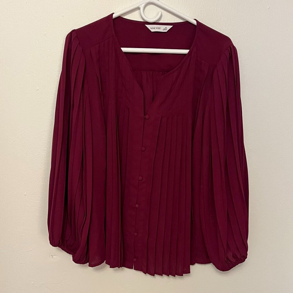 Nine West Blouse Long Sleeve Button-Up Maroon Red Size XL NWT